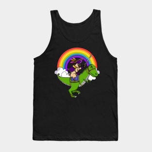 Pug Dog Pirate Riding T-Rex Dinosaur Tank Top